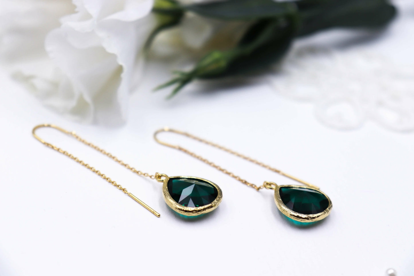 עגילי זהב טיפה ירוקים אריאל Princess K Jewelry