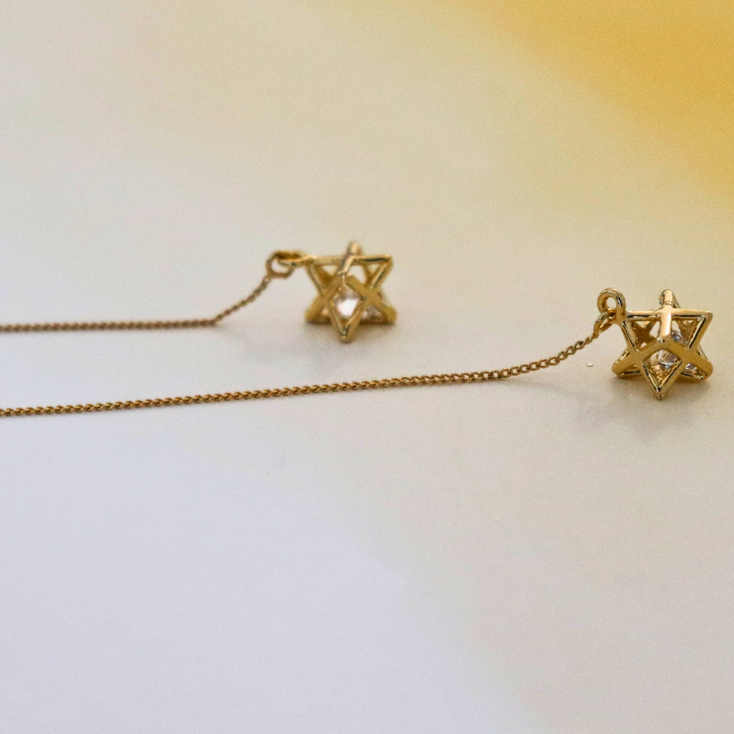 עגילי חוט זהב מגן דוד Princess K Jewelry