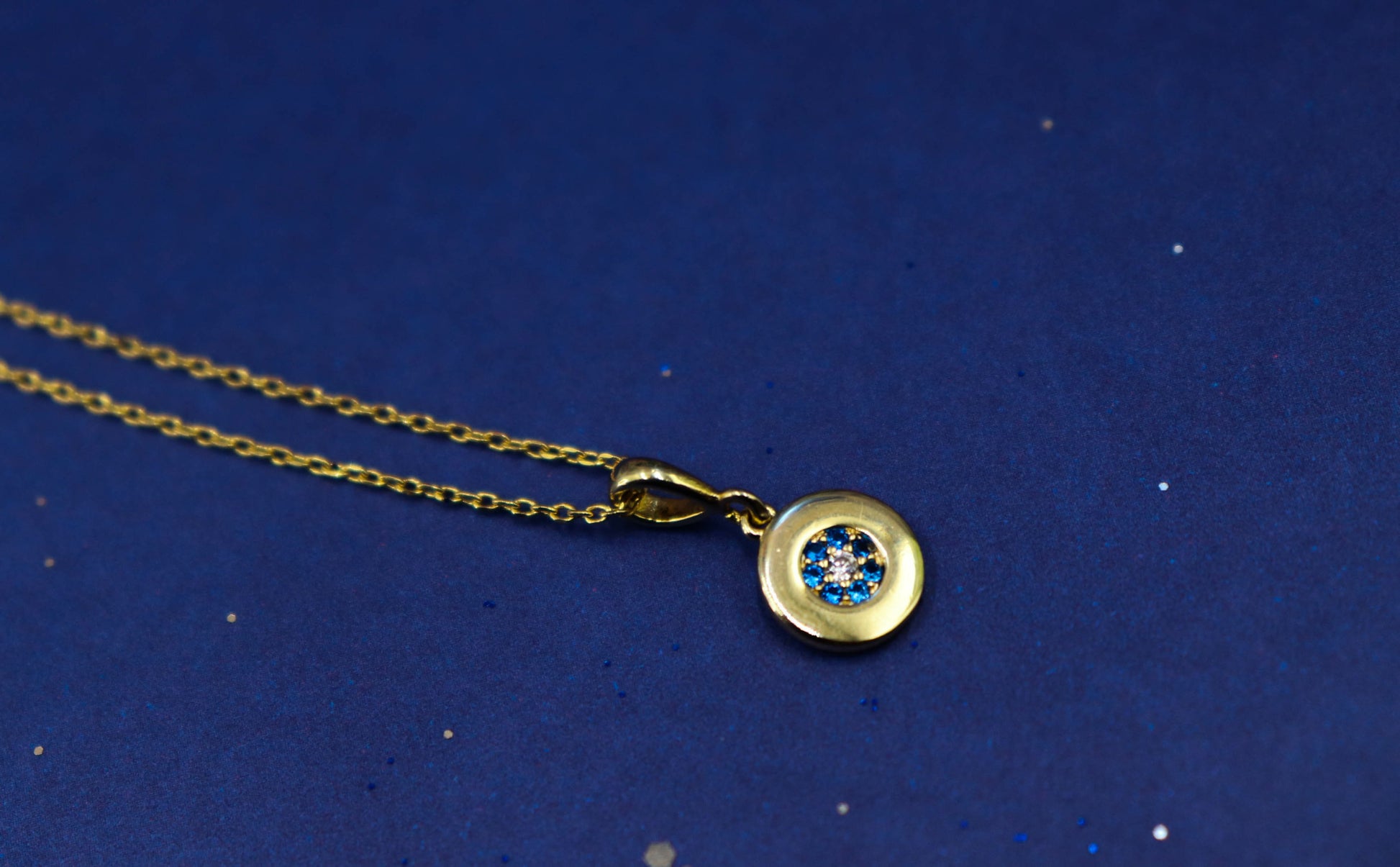 שרשרת זהב בשילוב תליון עגול כחול ליידי בלו Princess K Jewelry